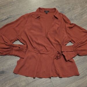 J Crew Drapey Crepe Rust Wrap Blouse Top